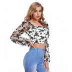 Solid Full Sleeves Square Collar Top (White)
