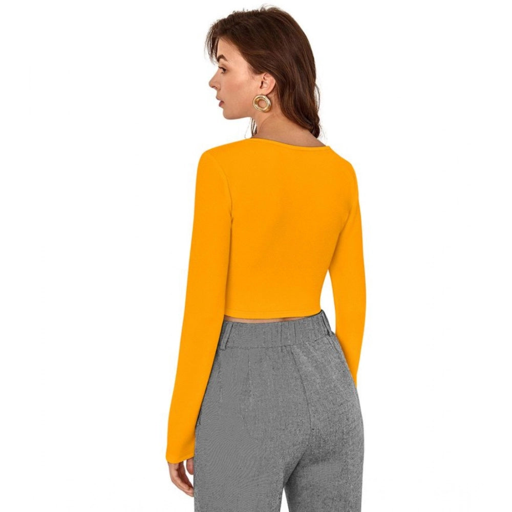 Solid Full Sleeves Square Neck Top (Yellow)