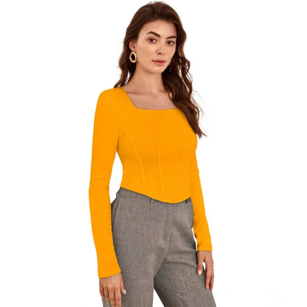 Solid Full Sleeves Square Neck Top (Yellow)