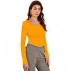 Solid Full Sleeves Square Neck Top (Yellow)