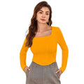 Solid Full Sleeves Square Neck Top (Yellow)
