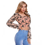 Solid Full Sleeves Square Collar Top (Peach)