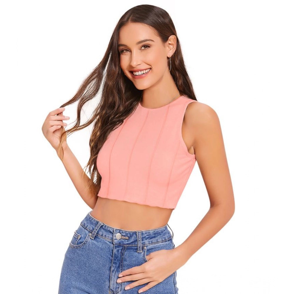Solid Sleeveless Round Neck Top (Peach)
