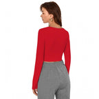 Solid Full Sleeves Square Neck Top (Red)