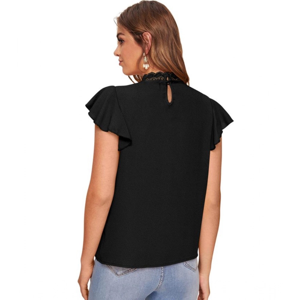 Solid Cap Sleeve Sweetheart Neck Top (Black)