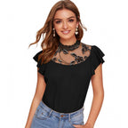 Solid Cap Sleeve Sweetheart Neck Top (Black)