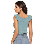 Solid Sleeveless Ruffle Neck Top (Pista)