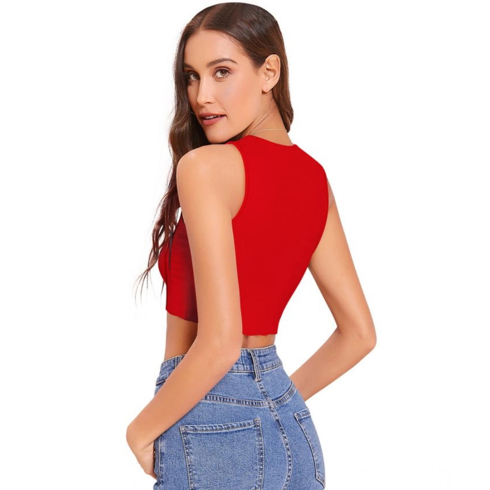 Solid Sleeveless Round Neck Top (Red)