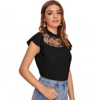 Solid Cap Sleeve Sweetheart Neck Top (Black)