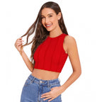 Solid Sleeveless Round Neck Top (Red)