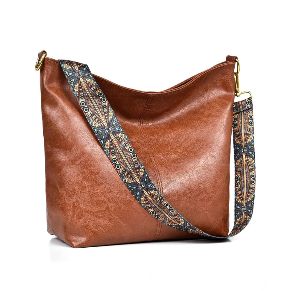 PU Leather Medium Sling bag Zipper Handbag (Brown)