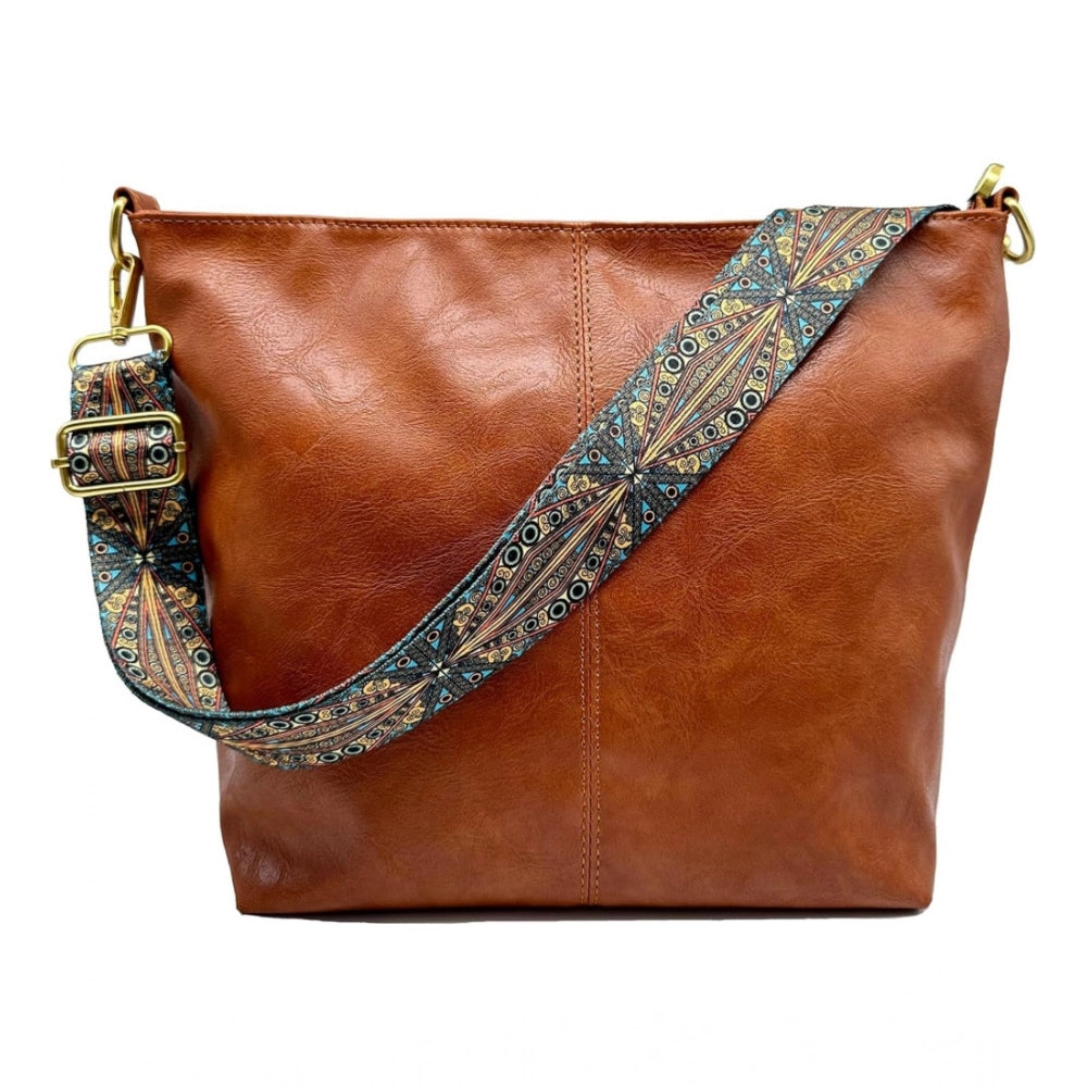 PU Leather Medium Sling bag Zipper Handbag (Brown)