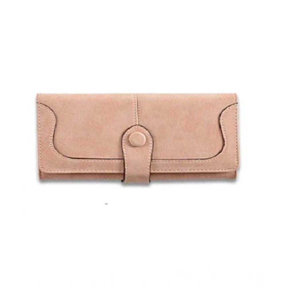 Faux Leather Medium Snap Button Wallet (Khakhi)