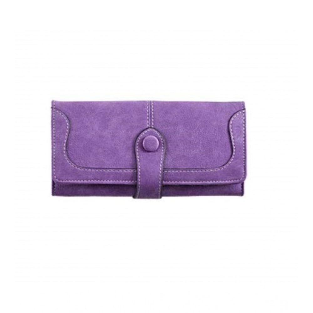 Faux Leather Medium Snap Button Wallet (Purple)