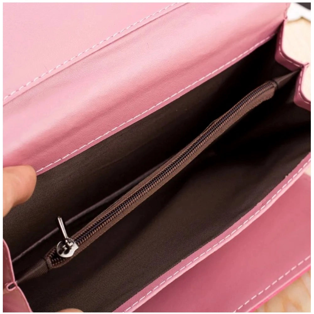 Faux Leather Medium Snap Button Wallet (Pink)