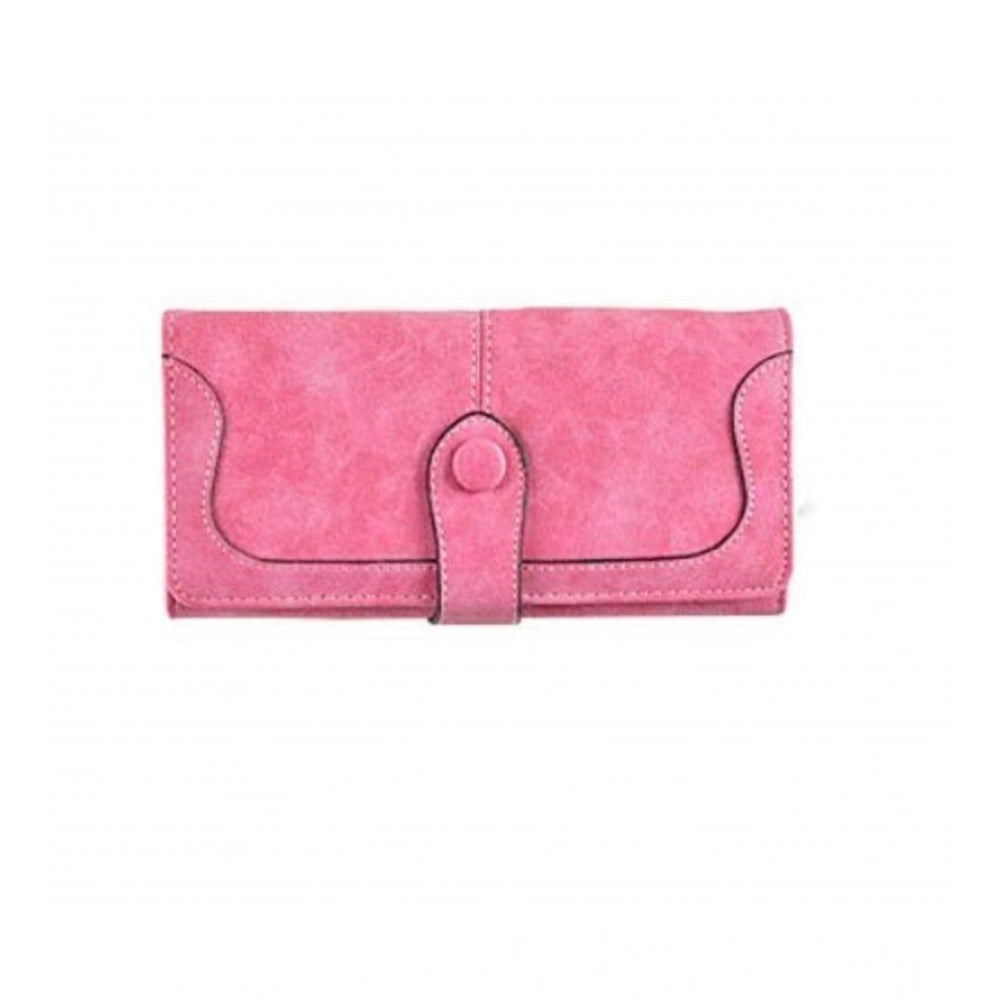 Faux Leather Medium Snap Button Wallet (Pink)