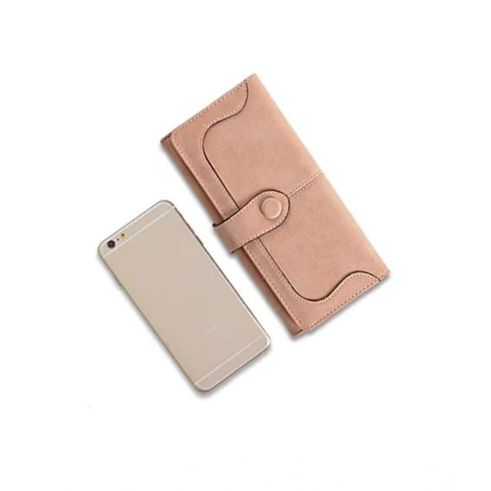 Faux Leather Medium Snap Button Wallet (Khakhi)