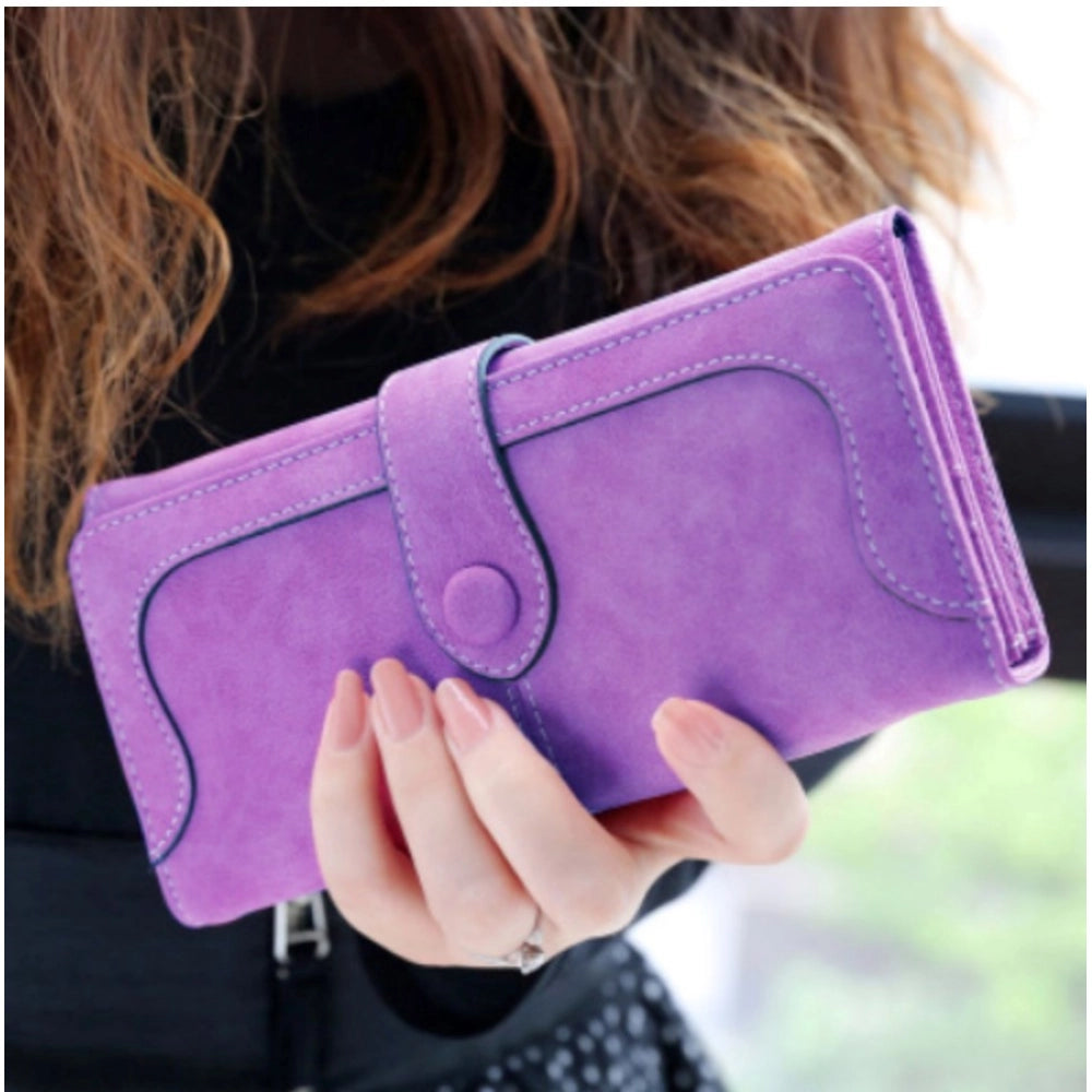 Faux Leather Medium Snap Button Wallet (Purple)