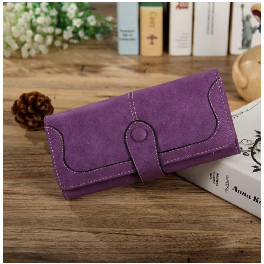 Faux Leather Medium Snap Button Wallet (Purple)