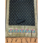 Banarasi Silk Printed Unstitched Salwar Suit Material With Dupatta (Black, 3Mtrs)