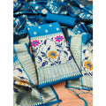 Banarasi Silk Printed Unstitched Salwar Suit Material With Dupatta (Blue, 3Mtrs)