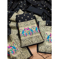 Banarasi Silk Printed Unstitched Salwar Suit Material With Dupatta (Black, 3Mtrs)