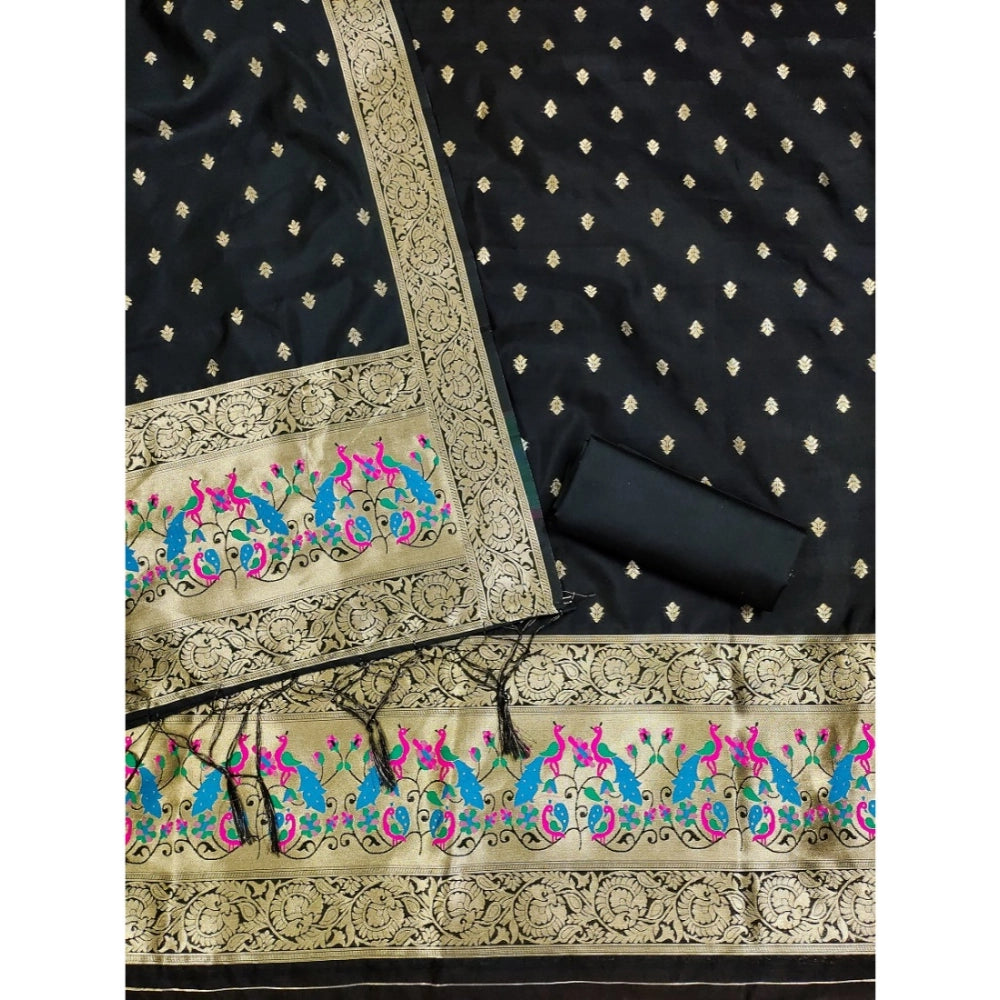 Banarasi Silk Printed Unstitched Salwar Suit Material With Dupatta (Black, 3Mtrs)