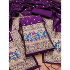 Banarasi Silk Printed Unstitched Salwar Suit Material With Dupatta (Purple, 3Mtrs)