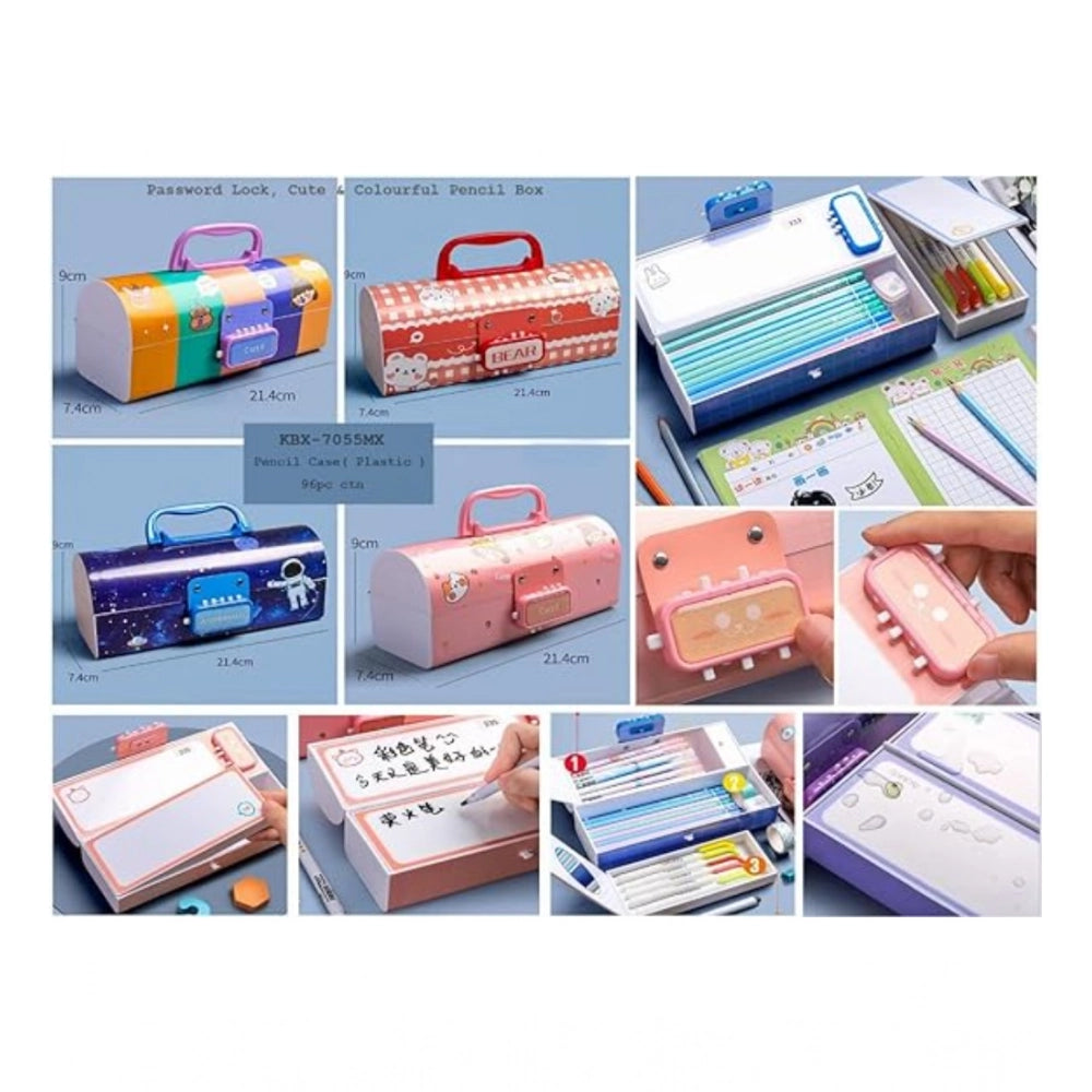 Plastic Pen, Pencil Box Suitcase Style Password Lock (Multicolor )