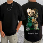 Men's Casual Cotton Blend Printed Round Neck Half Sleeve T-Shirt (Black)