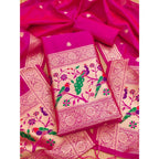 Banarasi Silk Printed Unstitched Salwar Suit Material With Dupatta (Pink, 3Mtrs)