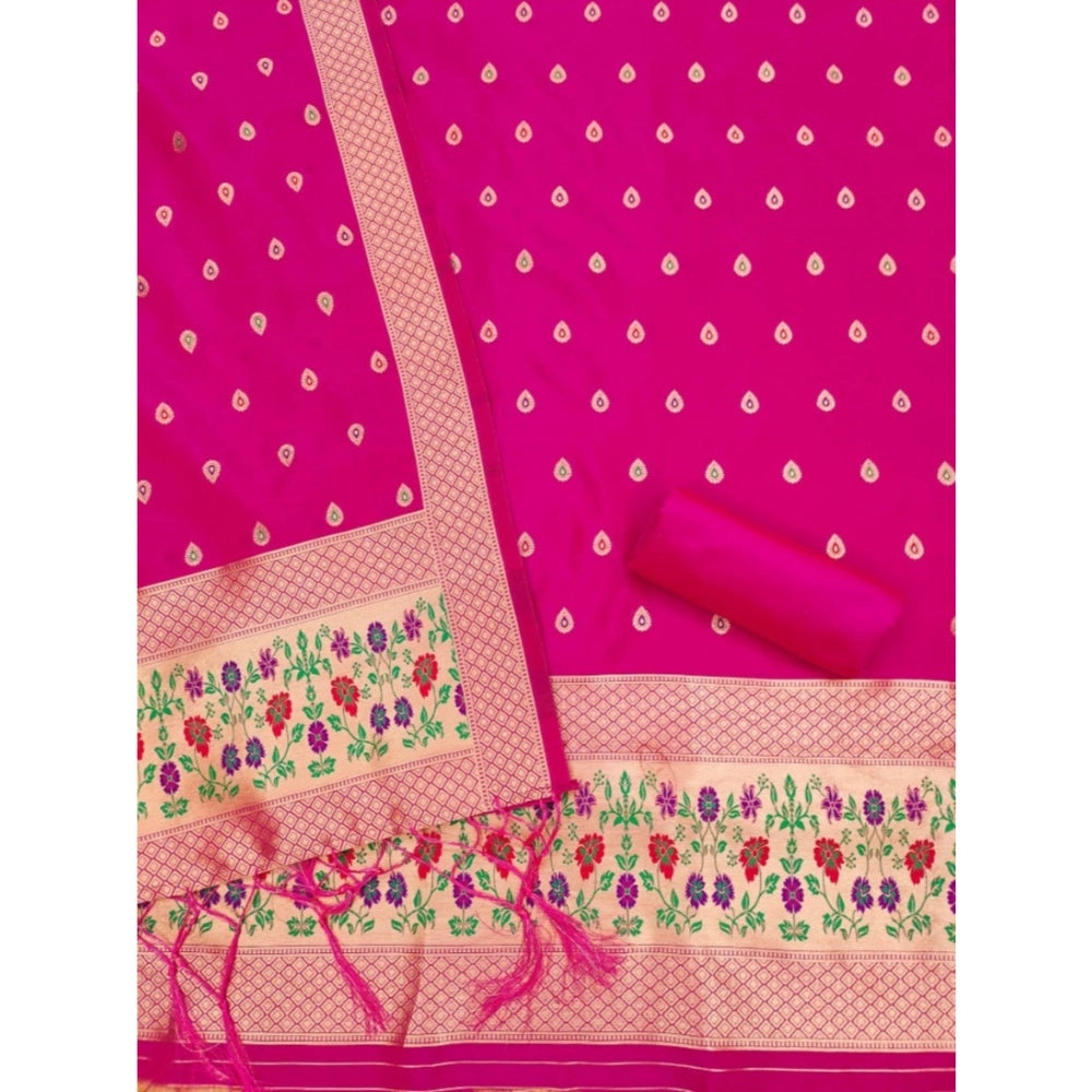 Banarasi Silk Printed Unstitched Salwar Suit Material With Dupatta (Pink, 3Mtrs)