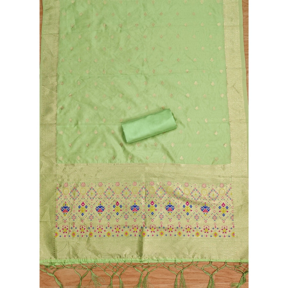 Banarasi Silk Printed Unstitched Salwar Suit Material With Dupatta (Pista, 3Mtrs)