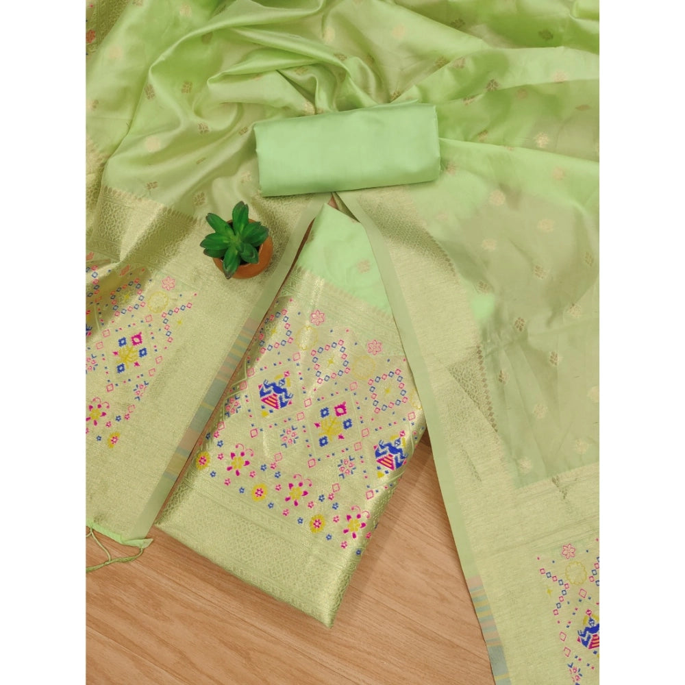 Banarasi Silk Printed Unstitched Salwar Suit Material With Dupatta (Pista, 3Mtrs)