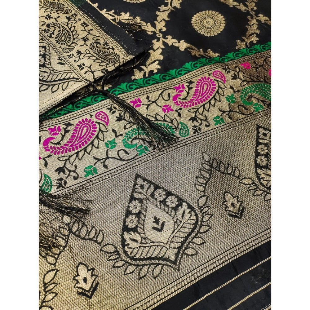 Banarasi Silk Printed Unstitched Salwar Suit Material With Dupatta (Black, 3Mtrs)