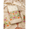 Banarasi Silk Printed Unstitched Salwar Suit Material With Dupatta (White, 3Mtrs)