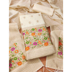Banarasi Silk Printed Unstitched Salwar Suit Material With Dupatta (White, 3Mtrs)