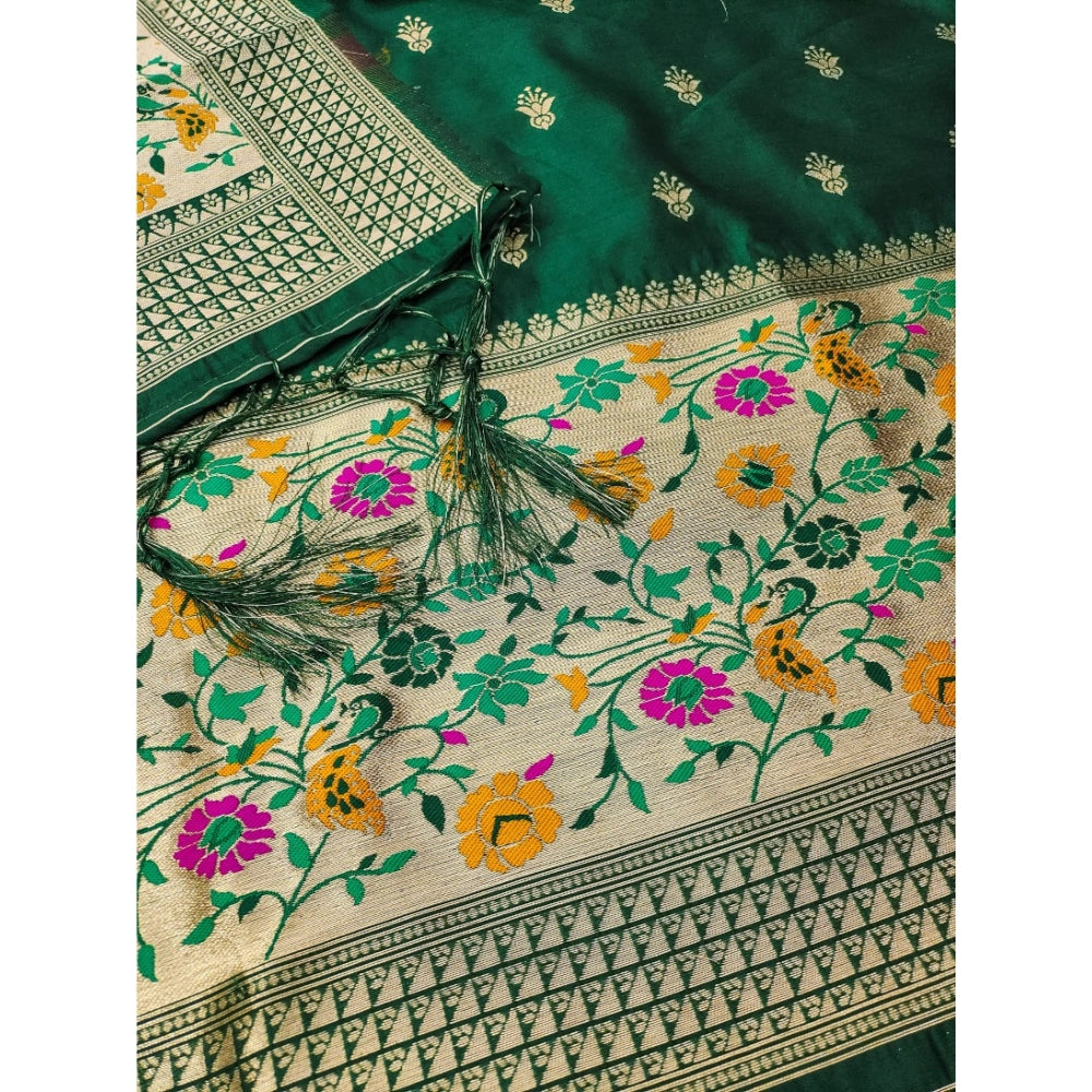Banarasi Silk Printed Unstitched Salwar Suit Material With Dupatta (Bottle Green, 3Mtrs)