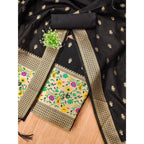 Banarasi Silk Printed Unstitched Salwar Suit Material With Dupatta (Black, 3Mtrs)
