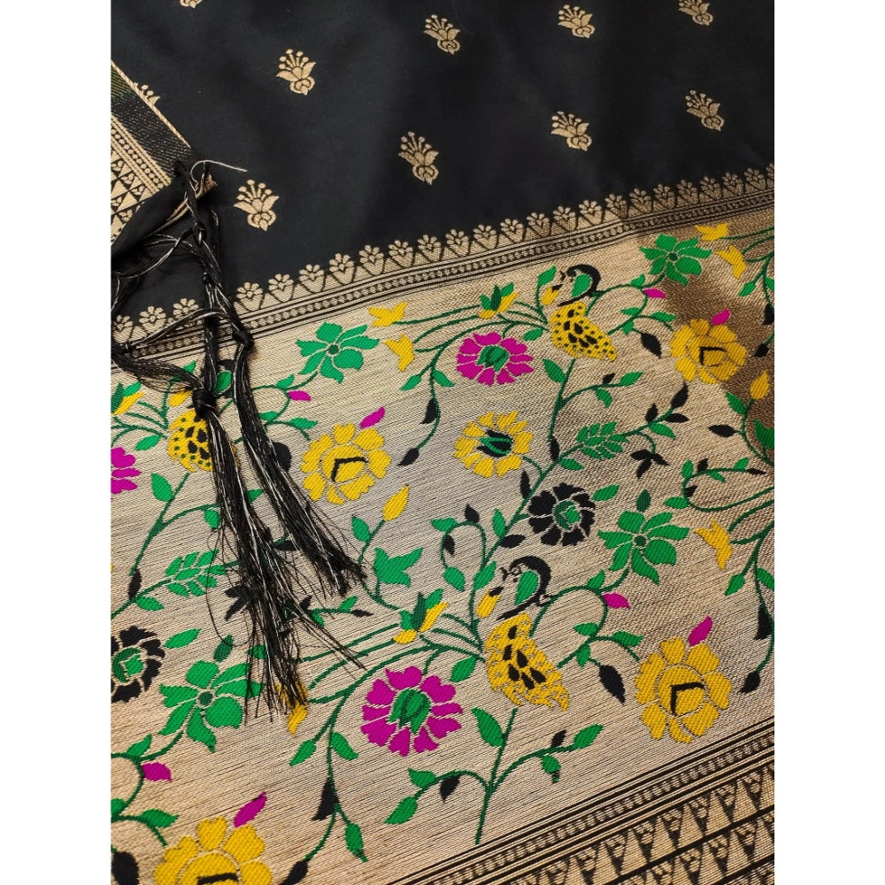 Banarasi Silk Printed Unstitched Salwar Suit Material With Dupatta (Black, 3Mtrs)