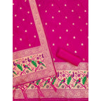 Banarasi Silk Printed Unstitched Salwar Suit Material With Dupatta (Pink, 3Mtrs)