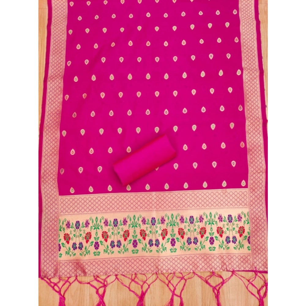 Banarasi Silk Printed Unstitched Salwar Suit Material With Dupatta (Pink, 3Mtrs)