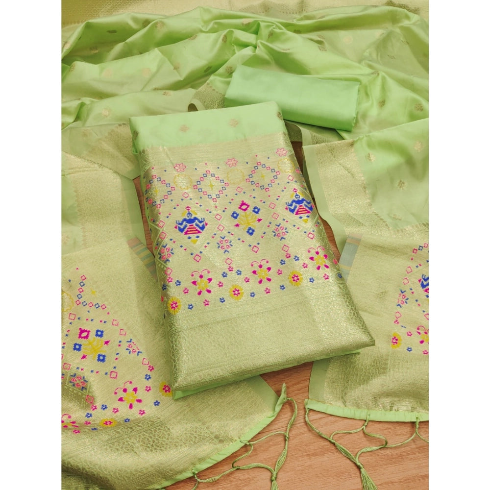 Banarasi Silk Printed Unstitched Salwar Suit Material With Dupatta (Pista, 3Mtrs)