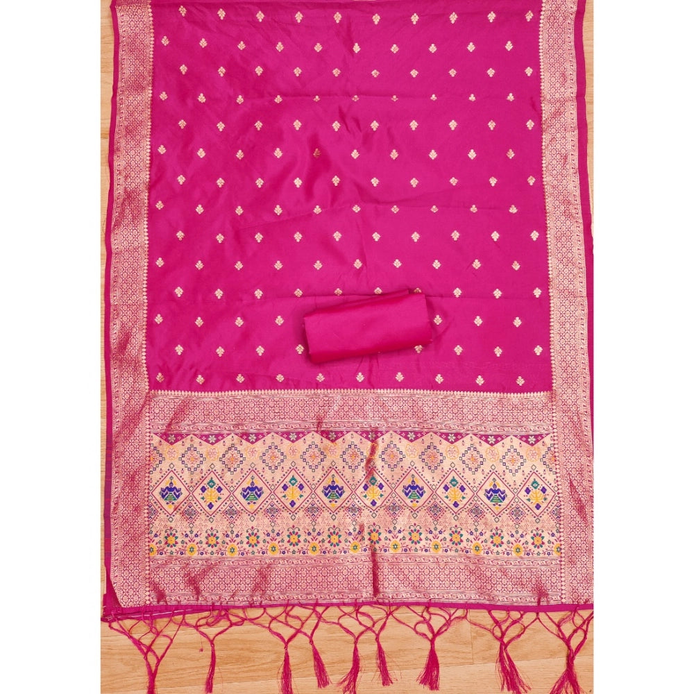 Banarasi Silk Printed Unstitched Salwar Suit Material With Dupatta (Pink, 3Mtrs)