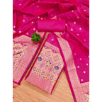 Banarasi Silk Printed Unstitched Salwar Suit Material With Dupatta (Pink, 3Mtrs)