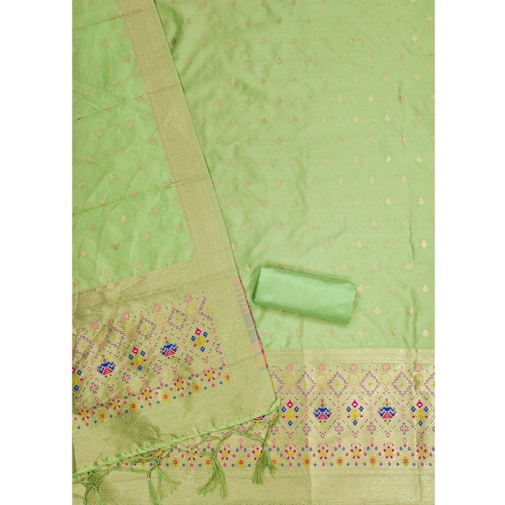 Banarasi Silk Printed Unstitched Salwar Suit Material With Dupatta (Pista, 3Mtrs)