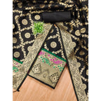 Banarasi Silk Printed Unstitched Salwar Suit Material With Dupatta (Black, 3Mtrs)