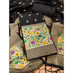 Banarasi Silk Printed Unstitched Salwar Suit Material With Dupatta (Black, 3Mtrs)