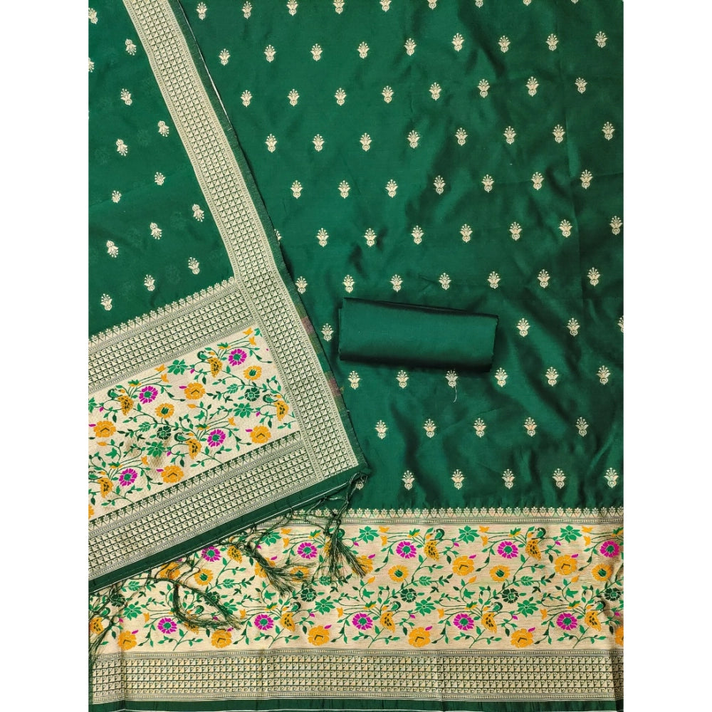Banarasi Silk Printed Unstitched Salwar Suit Material With Dupatta (Bottle Green, 3Mtrs)