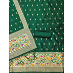 Banarasi Silk Printed Unstitched Salwar Suit Material With Dupatta (Bottle Green, 3Mtrs)